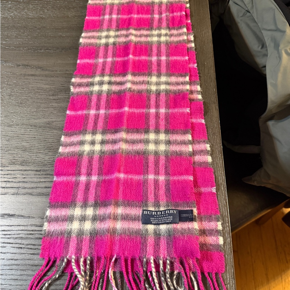 Burberry Fuchsia and Cream Checkered Scarf